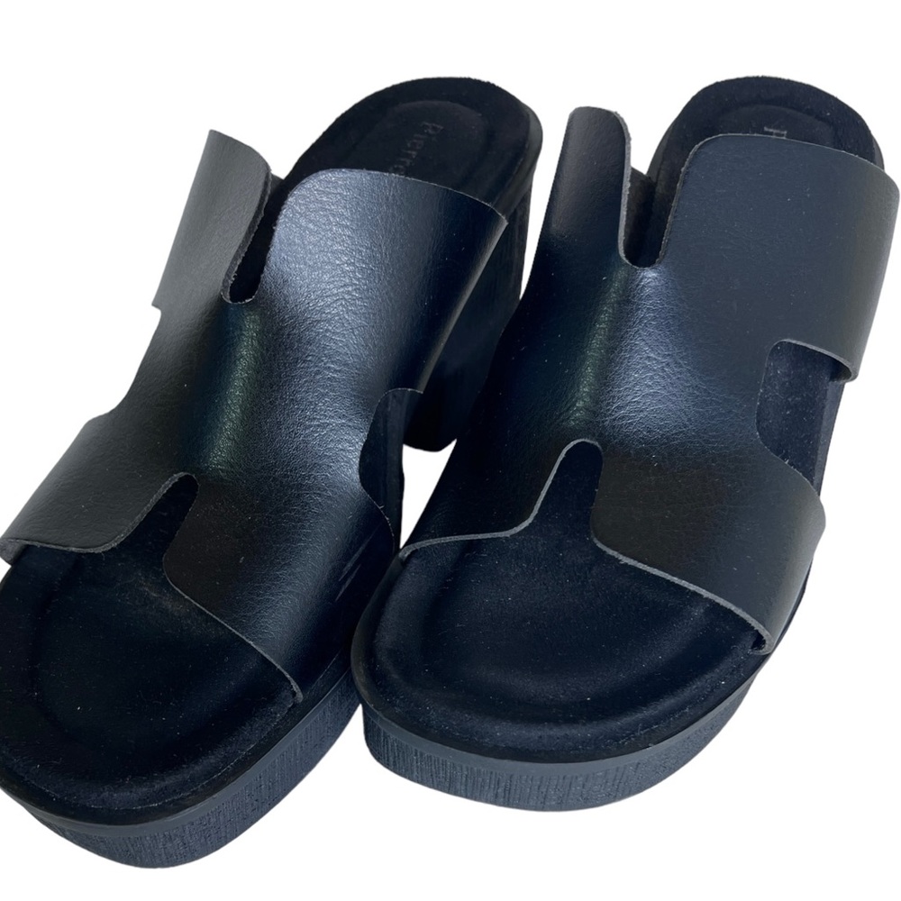 Pierre Dumas Clue-16 slip on Mules Sandals Clogs Black Chunky Heel platform